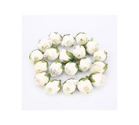 80 pezzi mini teste di rose finte fiori artificiali da 0,79 pollici seta rosse for artigianato bouquet nozze fai te(White)