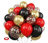 80 pezzi palloncini neri, rossi e oro, palloncini in lattice, palloncini dorati metallizzati con strisce per compleanno, matrimonio, laurea, EID, Natale, Capodanno, festa nazionale, decorazione