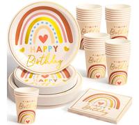 80 Pezzi Piatti e Bicchieri per Feste di Compleanno Set Stoviglie Piatti Carta Usa Posate Tovaglioli Happy Birthday Buon Compleanno per Kit Compleanno Bambina Donna 20 Persone