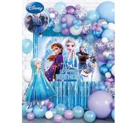 80 pezzi Set di palloncini ufficialmente concessi in licenza Disney Frozen, inclusi palloncini, tenda a pioggia, cartellone, decorazioni per feste di compleanno, forniture per feste, ottimo sfondo per