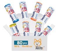 80 Sacchi spazzatura 70x110cm, 110 Litri, per Raccolta Differenziata AkitaINK - Sacchi Alta Resistenza - Colori Assortiti
