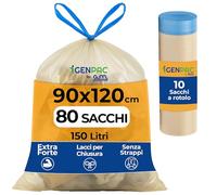 80 Sacchi Spazzatura Grandi Trasparenti 90x120 cm, Extra Resistenti da 150 Litri, Con comode maniglie di chiusura e Fondo Antigoccia, 100% Riciclabili, Made in Italy, Raccolta Differenziata