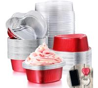 80 Set Mini Stampo Torta in Alluminio con Coperchi Tazze Cupcake in Alluminio di Cuore Padelle Dolci in Alluminio Monouso per San Valentine Nozze Festa di Mamma 55 ml/ 1,86 oz