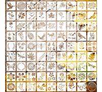 80 stencil floreali da dipingere, 7,62 cm, stencil in plastica riutilizzabile, per bambini, per ritagliare la serie Flora, per insetti e fauna, decorazione per graffiti tessuto con uccelli e fiori