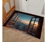 80 x 120 cm Tappeto - Grattacieli Realistici New York Zerbino Morbido Per Ingresso E Interno, TPR Fondo Antiscivolo, Facile Da Pulire - Paesaggio Urbano Tappeto Lago Blu