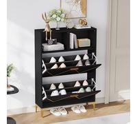 80 x 25 x 117 cm, scarpiera con 2 ante inferiori, scarpiera con 4 scomparti per scarpe, armadio con 2 ripiani semi-aperti, credenza, armadietto per soggiorno, design rialzato, MDF + metallo