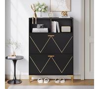 80 x 25 x 117 cm, scarpiera con 2 ante inferiori, scarpiera con 4 scomparti per scarpe, armadio con 2 ripiani semi-aperti, credenza, armadietto per soggiorno, design rialzato, MDF + metallo