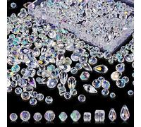 800 perline di vetro da infilare, colore bianco, set di perline sfaccettate colorate con scatola portaoggetti, 8 mm/6 mm/4 mm, perline glitterate per la creazione di gioielli fai da te