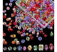 800 perline di vetro da infilare, diverse misure, set di perline sfaccettate colorate con scatola portaoggetti, 8 mm/6 mm/4 mm, perline glitterate per la creazione di gioielli fai da te