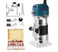 800W Fresatrice per legno-6 velocità 10.000-33.000 giri/min,Fresatrice diametro 6,35 mm,Profondità di fresatura regolabile (profondità di lavoro massima 20 mm) Rifilatore per legno,Include 15 taglieri