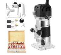 800W Fresatrice per legno-6 velocità 10.000-33.000 giri/min,Fresatrice diametro 6,35 mm,Profondità di fresatura regolabile (profondità di lavoro massima 20 mm) Rifilatore per legno,Include 15 taglieri