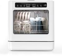 800W Piano di lavoro portatile per lavastoviglie, lavastoviglie da tavolo con 6 programmi e serbatoio dell'acqua da 6L, mini lavastoviglie con copertura semitrasparente e display LED, perfettamente