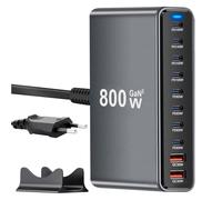 800W Stazione di Ricarica USB, Caricatore USB Multiplo PD per dispositivi da 140 W 100W e 65W, Caricabatterie Multiplo con 10 porte compatibile con MacBook, iPad, iPhone 16/15/14, DELL, HP