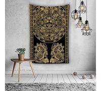 803 Arazzo Da Parete Maya Antico Calendario Azteco Maya Nero E Oro Tovaglia Decorazione Multiuso Copridivano, Per Dormitorio, Vano Porta Tenda, 100x150cm