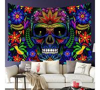 803 Arazzo Da Parete Teschio Messicano Giorno Messicano Dei Morti Scheletro Teschi Di Zucchero Fiore Colorato Copriletto Decorazione Multiuso Arazzo, Per Balcone, Vano Porta Tenda, 100x150cm