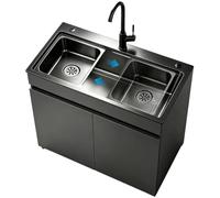 80cm Kit lavello con mobile grigio scuro e vaschetta, acciaio inox | Pronto all'uso con accessori: vasca mobile, miscelatore, tubi acqua, guarnizione di troppopieno e sifone antiriflusso