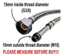 80cm M10 x 3/8" Inch BSP Nero Nylon Intrecciato Tubo Flessibile Rubinetto