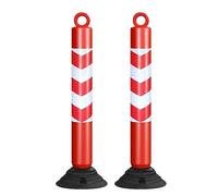 80cm Reflective Traffic Cones - Durable PU Parking Bollards with Base Plate for Driveway and Road(Red+white,2 pack)