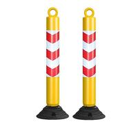 80cm Reflective Traffic Cones - Durable PU Parking Bollards with Base Plate for Driveway and Road(Yellow+red,2 pack)