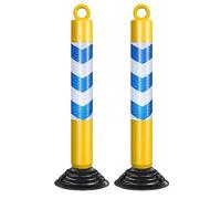 80cm Reflective Traffic Cones - Durable PU Parking Bollards with Base Plate for Driveway and Road(Yellow+blue,2 pack)