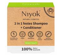 Niyok® Shampoo solido 2 in 1 + balsamo "Green Touch" (80 g) • Sapone vegano • Shampoo e balsamo sostenibili • Shampoo e balsamo per capelli • 100% cosmetici naturali • Senza plastica e vegano