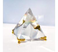 80mm Cristal Clair Prisme Pyramide, Ornement de Bureau Pyramide En Verre Feng Shui Artisanat Cristal de Méditation Avec Support En Or Pour Décoration de Bureau à Domicile, Figurine de Collection