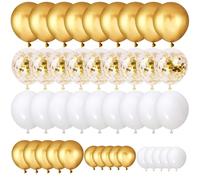 80pcs Palloncini Oro Metallizzati Palloncini Dorati Cromati Confetti Palloncini Lattice Elio Bianchi e Oro Palloncini Lucidi Compleanno Festa Decorazioni per Matrimonio Bambini Baby Shower