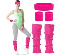 80s Leg Warmer Set, Anni di allenamento Costumi per le donne 80s Accessori per le donne 80s Leg Warmer Set, Sweatband Set e Anello per capelli per la maggior parte delle donne, Rosa neon