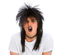 80s Nero Rocker Parrucca Uomo Punk Parrucca Nera Mullet 1980s Rock Star Costume