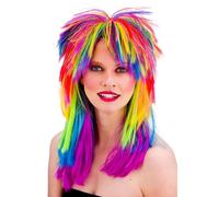 80s Pop Parrucca da Donna Wild Rocker Rock Star Costume Multicolore Mullet