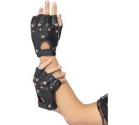 80s Punk Guanti PVC Nero Guanti senza Dita Borchie IN Metallo 1980s Costume
