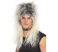80s Rigido Rocker Parrucca Uomo Superstar Rock Star Mullet Costume Biondo Nero