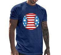80S T Shirts Men - Celebration Men Day e T Casual Collo Top Vintage Primavera Manica Corta Indipendenza Estate Camicia parziale Stampa Distressed Round Uomo T-shirt, Marina Militare, XL