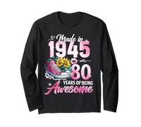 80th Birthday Queen Made in 1945 Gifts 80 Years Old Floral Maglia a Manica