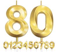 80th Candela di Compleanno Glitterata Oro, 3D Design Candele Numero, Decorazioni Cake Topper, Candela per Torta per Festa di Compleanno, Anniversario di Matrimonio, Baby Shower, Decorazione di Festa
