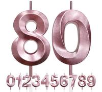 80th Candela di Compleanno Glitterata Oro Rosa, 3D Design Candele Numero, Decorazioni Cake Topper, Candela per Torta per Festa di Compleanno, Anniversario di Matrimonio, Decorazione di Festa