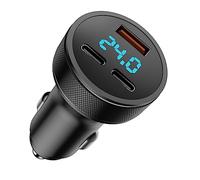80W Caricabatteria Auto USB C, Accendisigari Adattatore Doppio PD+QC3.0, 3-Porte con Voltmetro LED, Ricarica Veloce per iPhone 14/13/12/11, Huawei, Xiaomi