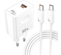 80W Caricabatterie USB C per Honor 400 Magic6 Pro V3 V2 Magic 7 Lite C 2 Port per Super-Charge Adattatore con Cavo C to C 1M 6A Ricarica Rapida per Honor 90 70 200 Smart X9d X9c X7c X8c X6d Pad 9
