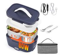 80W Scaldavivande Elettrico Portatile Elettrico Portatile Lunch Box 12V 24V 220V 1,5L Contenitore Elettrico Portavivande con Acciaio Inox Forchetta e Cucchiaio Scaldapranzo Portatile per Auto Casa