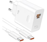 80W SuperCharge Caricabatterie USB C per Honor Magic6 Pro 7Pro 400 Lite 200Lite X6b X8c 200 Smart,2 Porte USB C Adattatore di alimentazione 6A Cavo USBC 1m per Honor 200Pro 400 Pro Pad 9 Pad X8a X9a