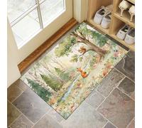 80X120Cm Zerbino Ingresso Interno Antiscivolo Assorbente,Tappeto In Microfibra Sottile Lavabile Con Animali Dell'Uomo Cartoni Volpe Acquerello Scoiattolo Per Cucina Bagno Porta E Animali,Verde Salvia