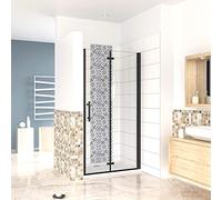 80x190cm Porta Doccia per Nicchia Apertura Battente Pieghevole in Vetro Temperato Trasparente 5 mm Anticalcare Telaio Nero Opaco