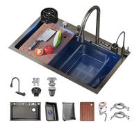 80x50cm Lavandino Cucina Cascata, Lavello Cucina 1 Vasca, Lavabo Cucina In Acciaio Inox Nano, Dotato Di Rubinetto A Cascata E Set Completo Di Accessori