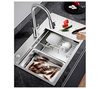 80x50cm Lavello Cucina In Acciaio Inox 304, Grande Lavandino Cucina, Con Cestello Scolapiatti, Vaschetta, Tagliere, filtro a Cestello, Sifone e Set di Drenaggio, 1 Vasca Lavabo Cucina, da Appoggio