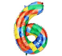 81,3 cm Palloncini a Forma di Numero di Blocco da Costruzione, Colorato Palloncini Foil Numeri Numeri di Palloncini ad Elio per Compleanno Decorazioni per Feste a Tema di Mattoni (Numero 6)