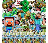 81 pcs Decorazione Compleanno minecr 8 anni, palloncini Compleanno minecr, Decorazione Festa Gioco, Torta, Striscione Tovaglia Feste Bambini