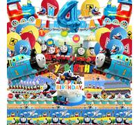 81 Pcs Thomas 4 Anni Palloncini Decorazioni, Stoviglie di Compleanno 4 Anni Thomas, Addobbi Compleanno Palloncini, Addobbi Compleanno Trenino Thomas, Decorazioni Torta Compleanno,Tovaglia, Sfondo