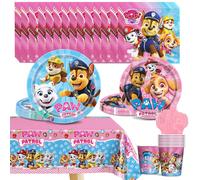 81 pezzi Forniture per feste di Paw Patrol, Stoviglie di squadra di Paw Patrol, Piatti di carta, Bicchieri di carta, Tovaglie, Palline decorative, Inserti per torta tessuto,tovaglia,Bicchieri di carta