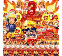 81 Pezzi Pompiere Compleanno Kit, Decorazioni Compleanno Pompiere 3 Anni, Pompiere Festa Compleanno, Decorazioni Torta Pompiere, Palloncino Pompiere, Piatti, Tovaglioli, Happy Birthday Bandiere