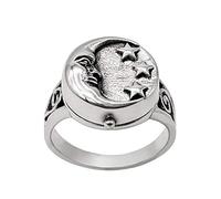 81stgeneration Anello con Medaglione a Forma di Mezzaluna in Argento Sterling per Donna | Anello con Sigillo a Stella in Argento 925 | Dono Spirituale | Pezzo Celeste Gotico